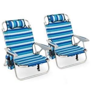 Cadeira de praia dobrável 3 em 1 com orifício para o rosto e apoio para os pés para camping à beira da piscina - bege