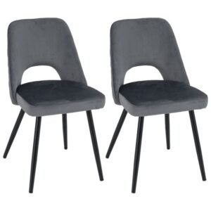 Conjunto de 2 cadeiras estofadas com encosto curvo e apoios para os pés ajustáveis ​​- Cinza