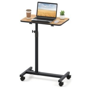 Mesa de cabeceira com rodas traváveis, mesa lateral em formato de C, cinza