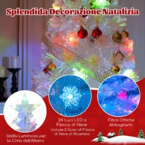 Árvore de Natal de fibra óptica de 180 cm com folhas iridescentes, topo em forma de estrela e luzes LED, árvore decorativa para festa