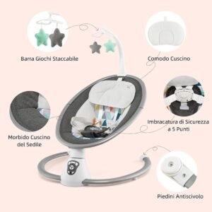 Balanço elétrico para bebê com 5 níveis de balanço 65,5 x 71,5 x 76 cm rosa