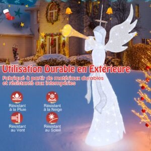 Anjo festivo pré-iluminado de 1,55 m com asas de aura e 150 luzes LED, anjo de luz de jardim interno e externo