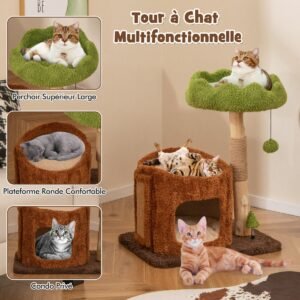 Árvore para gatos em forma de cogumelo de 148 cm com 2 lindos apartamentos para gatos internos - Verde