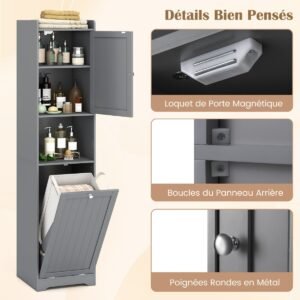 Armário de banheiro alto e estreito com prateleira ajustável, armário de lavanderia independente com prateleira aberta, branco