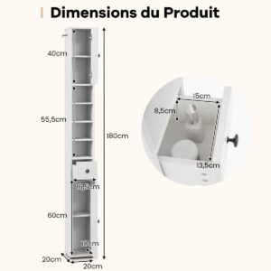 Estante alta e estreita de 5 níveis com prateleiras de gaveta - marrom rústico