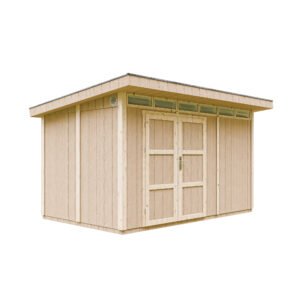 Casa inteligente com painéis, revestida com telhas, sem pintura.