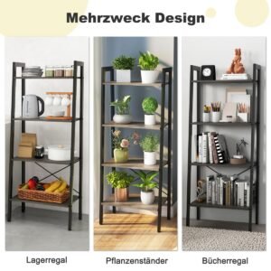 Estante de 4 níveis com estrutura de metal e apoios de pés ajustáveis ​​- Carvalho