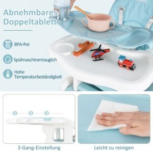 Cadeira alta para bebê 3 em 1 com rodas universais com trava - Cinza