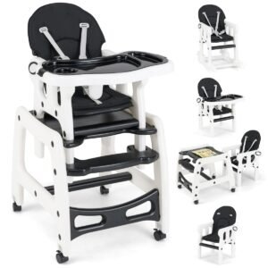 Cadeira alta conversível para bebês com encosto de 3 níveis, removíveis, bandeja ajustável, 20 kg, azul