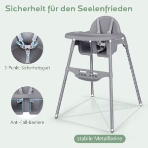 Cadeira alta para bebês e crianças pequenas 4 em 1, cadeira infantil conversível com cinto de segurança, bandeja ajustável e removível, branca