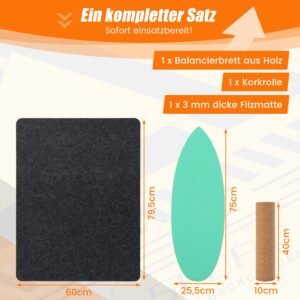 Prancha de equilíbrio em madeira de bétula e cortiça, Prancha de equilíbrio com rolo e capa antiderrapante Azul escuro
