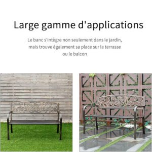 Banco de jardim externo de 126 cm, banco de metal com encosto de treliça geométrica, apoios de braços e assento de ripas, poltrona azul para área externa