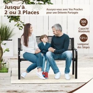 Banco de metal para área externa, estilo parque, banco de jardim para 2 a 3 pessoas, 128 cm, banco de metal para pátio, vermelho