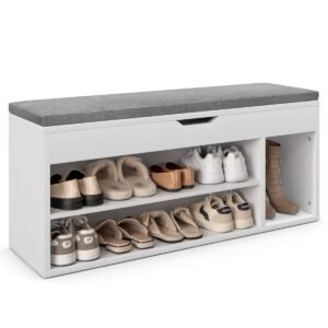 Banco para sapatos sapateira sapateira com almofada de assento madeira 104 x 48 x 30 cm branco/natural-natural