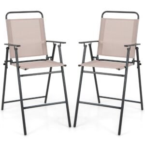 Conjunto de bistrô para área externa com 3 peças e 2 cadeiras dobráveis ​​- bege