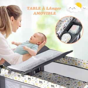 Berço de viagem com 4 alturas ajustáveis, rotação de 5 a 10°, carga de 15 kg, preto