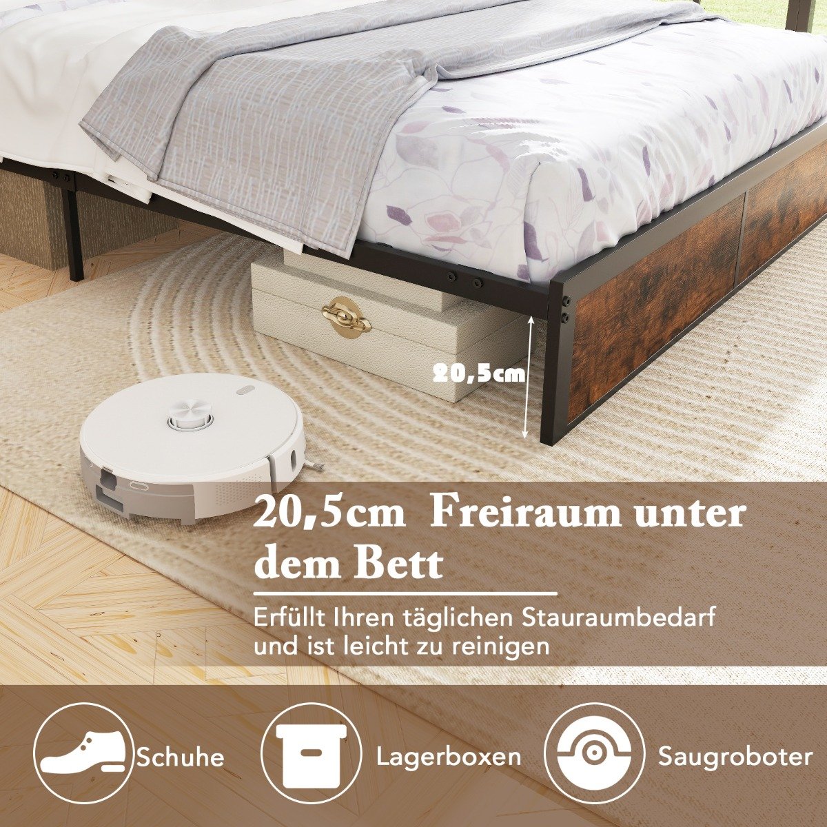 Estrutura de cama com estação de carregamento, cama de hóspedes com cabeceira estofada, base de ripas e iluminação ajustável - Image 2