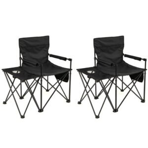 Conjunto de 2 cadeiras de acampamento grandes com mesa lateral e bolsos de armazenamento - cinza