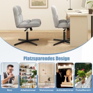 Cadeira de escritório com pernas cruzadas, altura ajustável e rotação de 360°, cadeira de escritório sem braços para estudo e trabalho, rosa