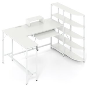 Mesa com 3 gavetas e estação de carregamento, mesa de computador, mesa de escritório moderna, branca