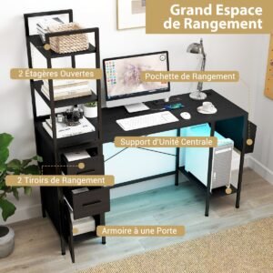 Mesa em L com tomadas e iluminação LED Mesa para computador gamer Marrom Rústico