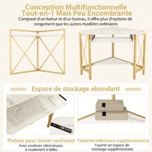 Mesa de entrada dourada com tampo de mármore branco falso - Branco