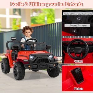 Carro elétrico infantil 12V caminhão de bombeiros, 4 rodas antiderrapantes com pá extintor de incêndio escada capacete de segurança verde