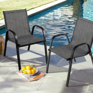 Conjunto de 2 cadeiras de jantar empilháveis ​​de metal com braços para pátio - Azul-marinho