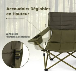 Cadeira de acampamento dobrável grande para 2 pessoas com apoios de braços ajustáveis ​​e porta-copos - Verde