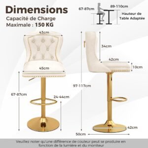 Conjunto de 2 cadeiras de bar com apoio para os pés e base de metal galvanizado de 2 camadas - cinza