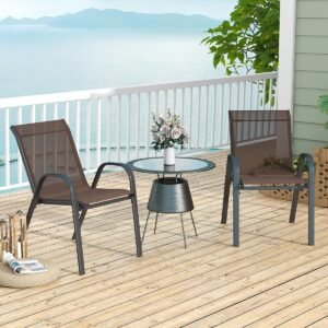 Conjunto de 4 cadeiras de jardim empilháveis ​​em textilene e estrutura de metal 56 x 70 x 84 cm preto