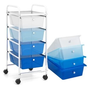 Carrinho de cozinha resistente com rodinhas e suporte para torre e gaveta - preto