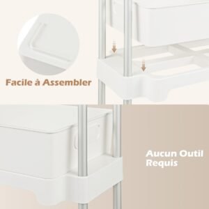 Cômoda com 4 gavetas, bandeja organizadora removível e pés de madeira maciça - Branco