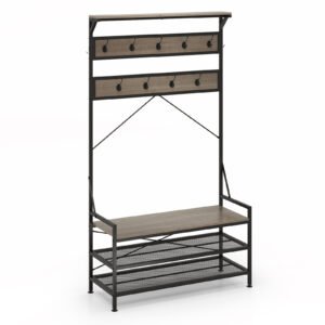 Penteadeira de madeira com banqueta, espelho e 3 gavetas, 64 x 41 x 137 cm, branca