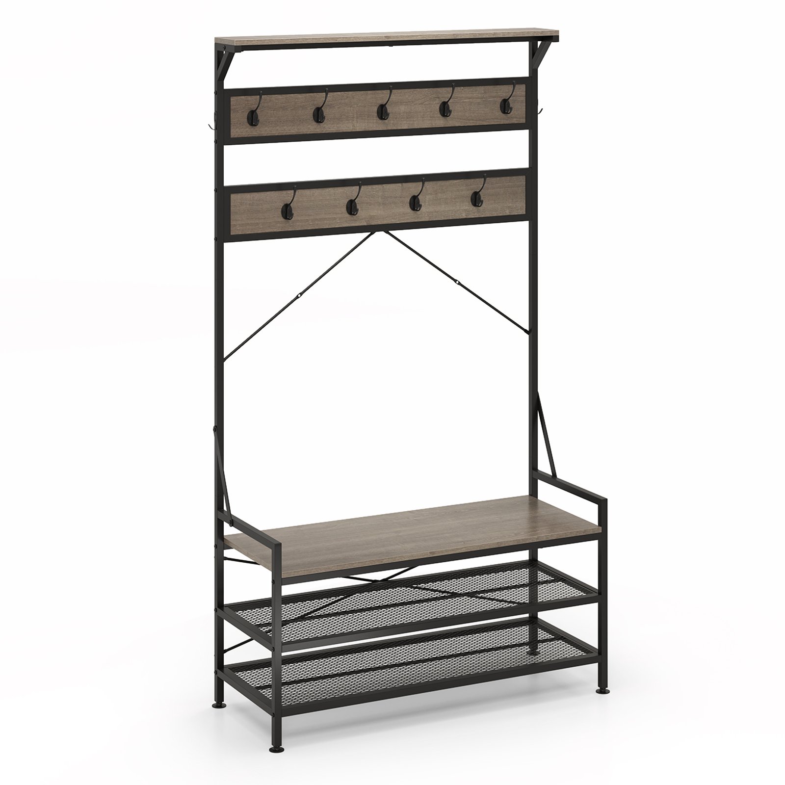 Penteadeira de madeira com banqueta, espelho e 3 gavetas, 64 x 41 x 137 cm, branca