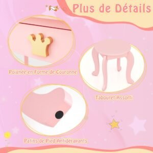 Penteadeira infantil com iluminação penteadeira meninas com espelho dobrável triplo branco