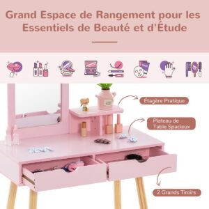 Conjunto de mesa e cadeira de madeira para crianças de 3 peças