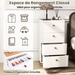 Armário de armazenamento com rodas universais e 5/6/7 gavetas - 5 gavetas