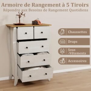 Cômoda estilo fazenda para quarto com 3 gavetas dobráveis de tecido - cinza