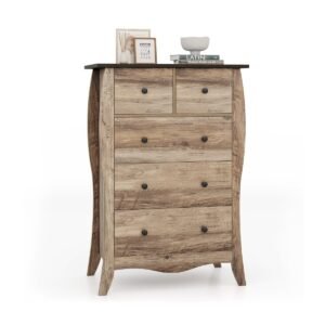 Cômoda estilo fazenda com 5 gavetas dobráveis de tecido e kit antitombamento - cinza