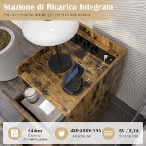 Mesa de cabeceira com estação de carregamento, mesa de cabeceira estreita com 2 gavetas e portas USB, 40 x 32 x 60 cm, branca