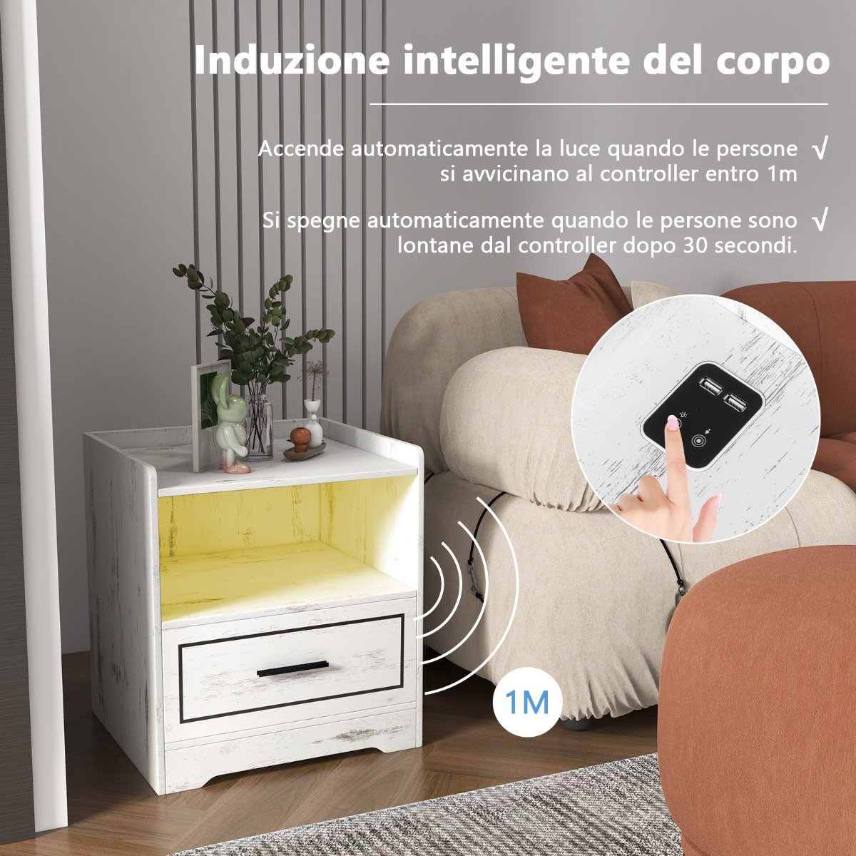 Conjunto de 2 mesas de cabeceira de vime estilo boho com 2 gavetas e pernas de madeira maciça - Image 2