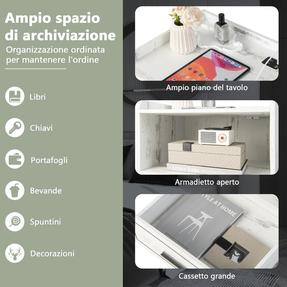 Conjunto de 2 mesas de cabeceira de vime estilo boho com 2 gavetas e pernas de madeira maciça