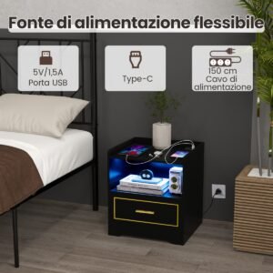 Mesa de cabeceira LED Smart Nightstand com 2 portas USB Branco