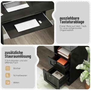 Mesa de computador em formato de L de 168 cm com tomadas elétricas, mesa moderna com 2 gavetas de armazenamento, cinza
