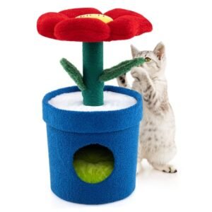 Árvore para gatos fofa para gatos de interior com poleiro acolchoado com flores e plantador Condo-Amarelo