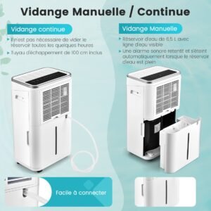 Desumidificador 15 L Desumidificador com modo de espera Temporizador de 24 horas 28 x 20,5 x 50 cm Branco