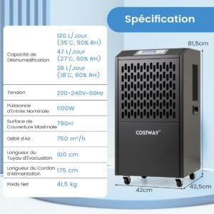 Secadora elétrica de construção 118L/T com mangueira de drenagem e desumidificador comercial com temporizador, preta