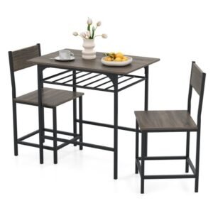 Conjunto de mesa de 3 peças com altura de balcão e suporte para vinhos - marrom