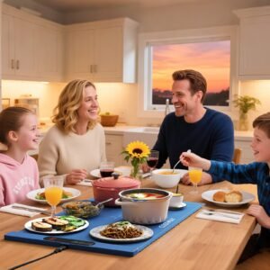 Tapete de aquecimento elétrico de silicone para alimentos, prato de aquecimento dobrável, 6 controles de temperatura de 50℃ a 100℃ (branco)